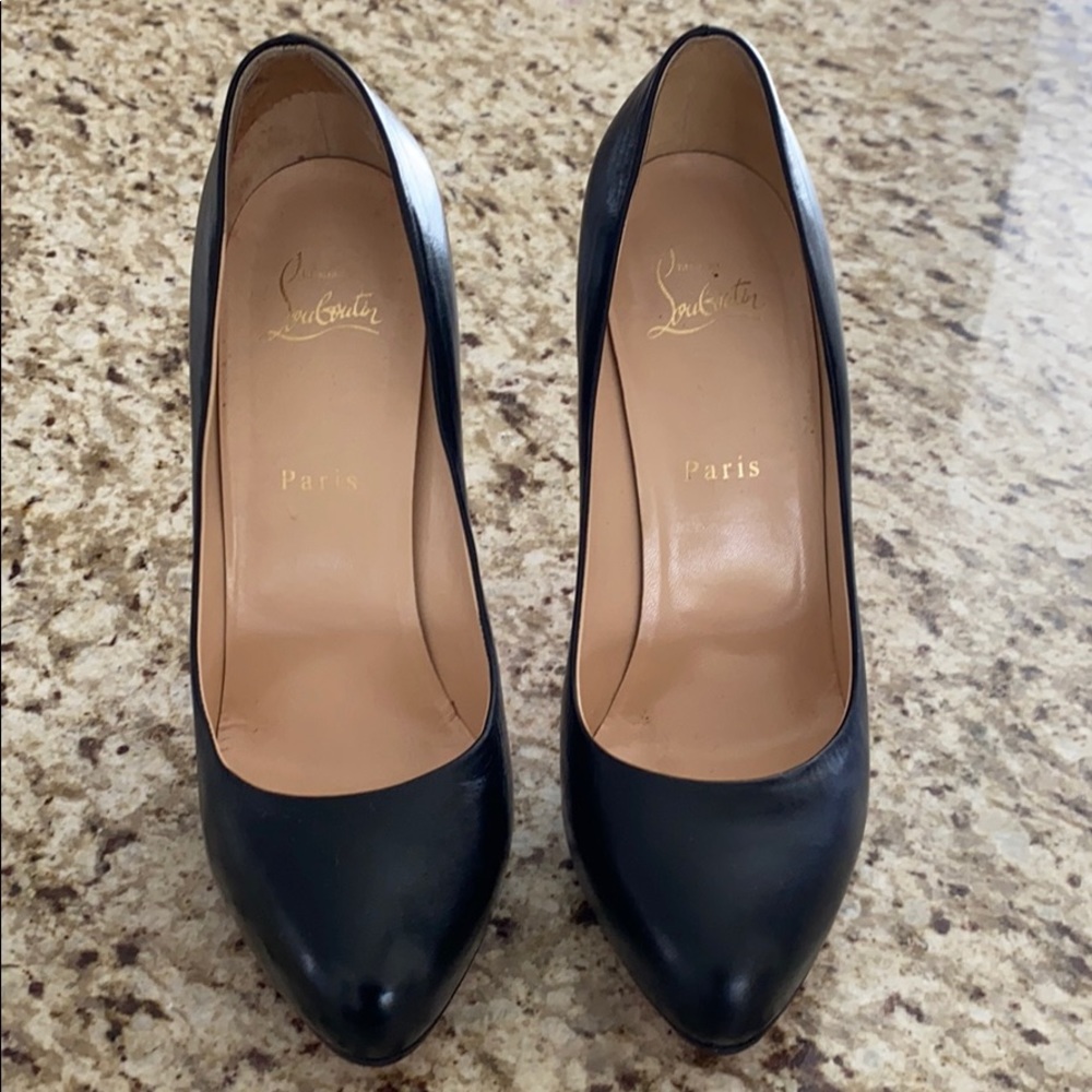 Christian Louboutin Black Leather Pointed-Toe Pumps